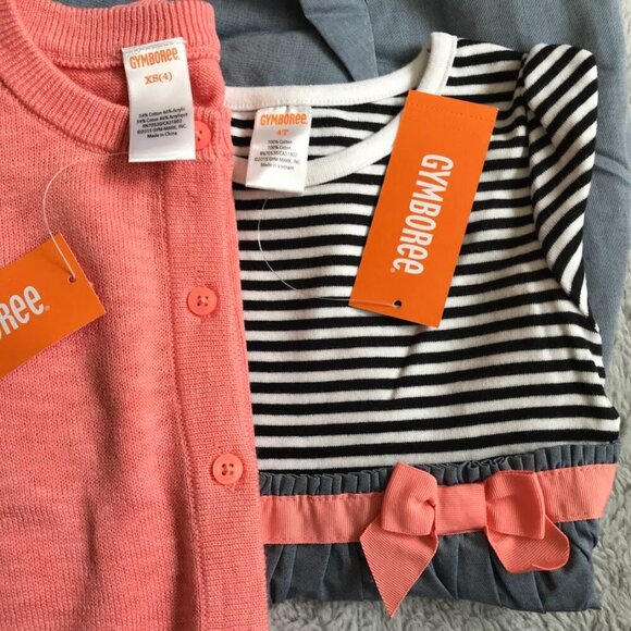 NWT Gymboree sz 4T chambray stripe dress, sz XS (4) coral cardigan, lot of 2 NEW - Picture 3 of 13